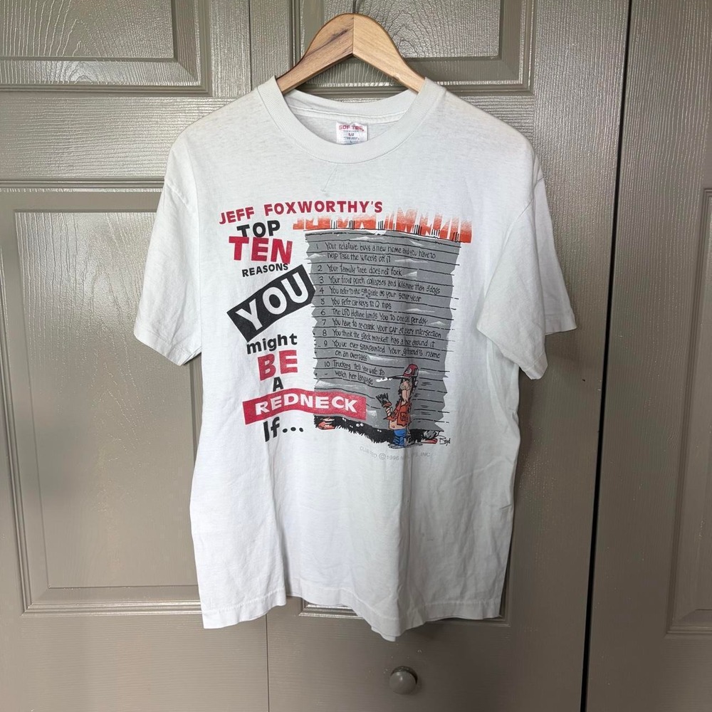Vintage 1996 Jeff Foxworthy You Might Be A Redneck T-Shirt Mens L White Tee Jays